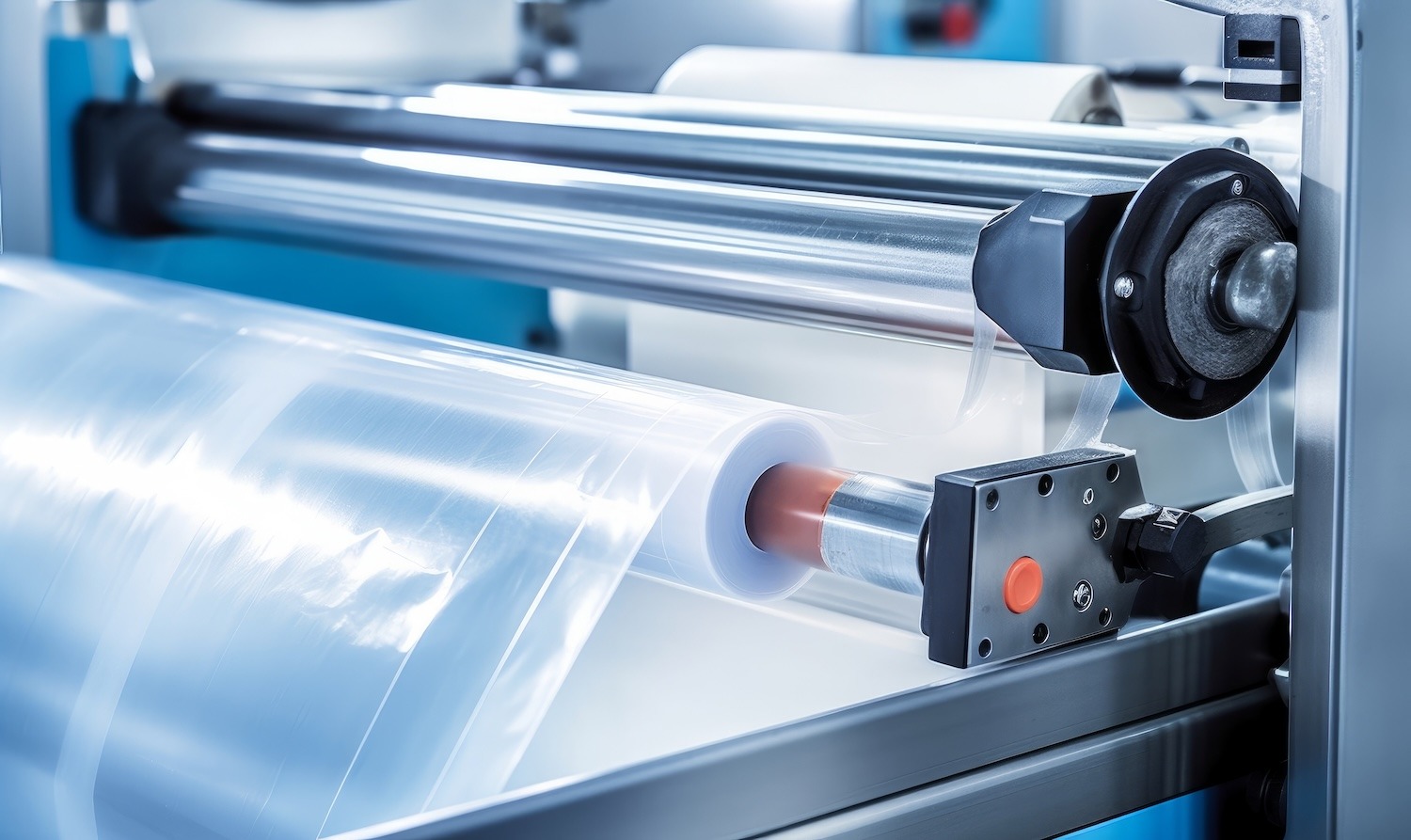 Roll of polyethylene plastic in a manufacturing plant